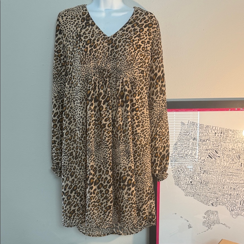 Time and Tru Animal Print Long Sleeve Dress EUC